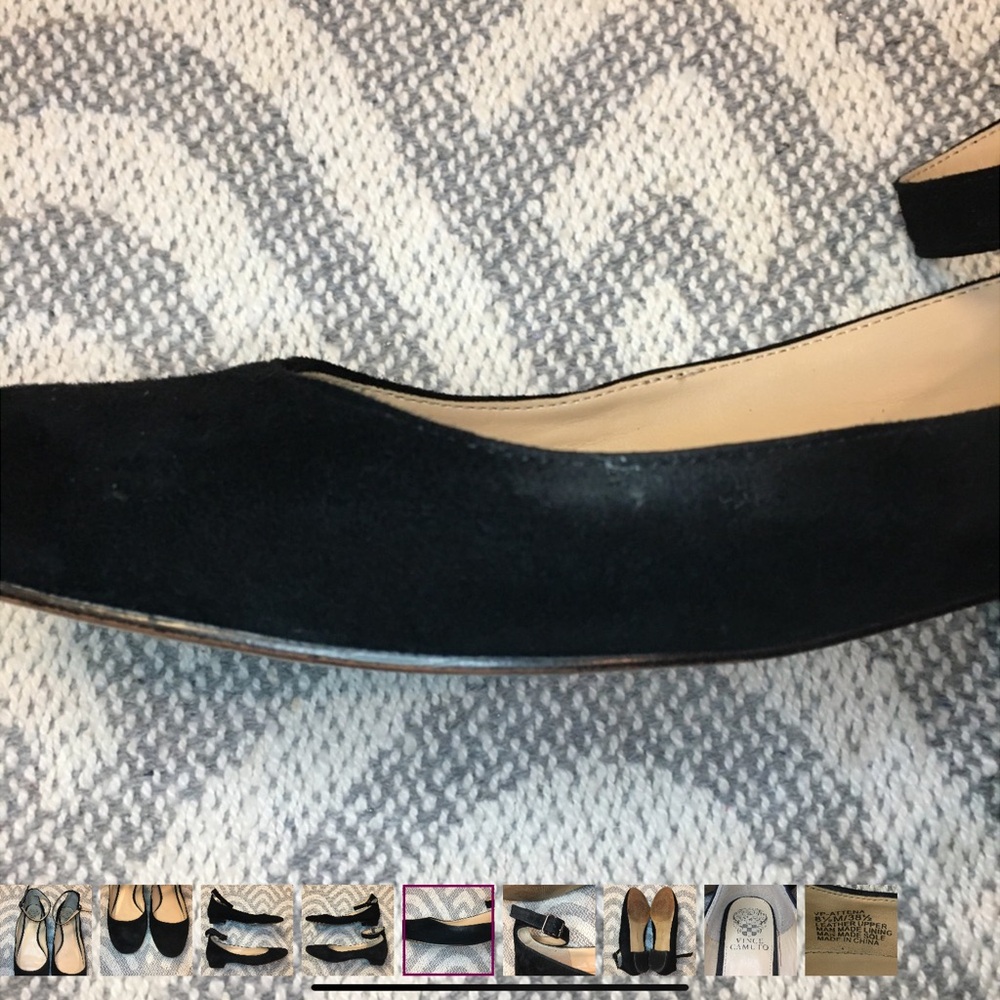 VINCE CAMUTO Black Suede Attena Ankle Strap Flats - Picture 5 of 5